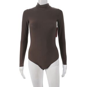 Commando Women One Piece Bodysuit Mock Neck Long Sleeve Brown Size S